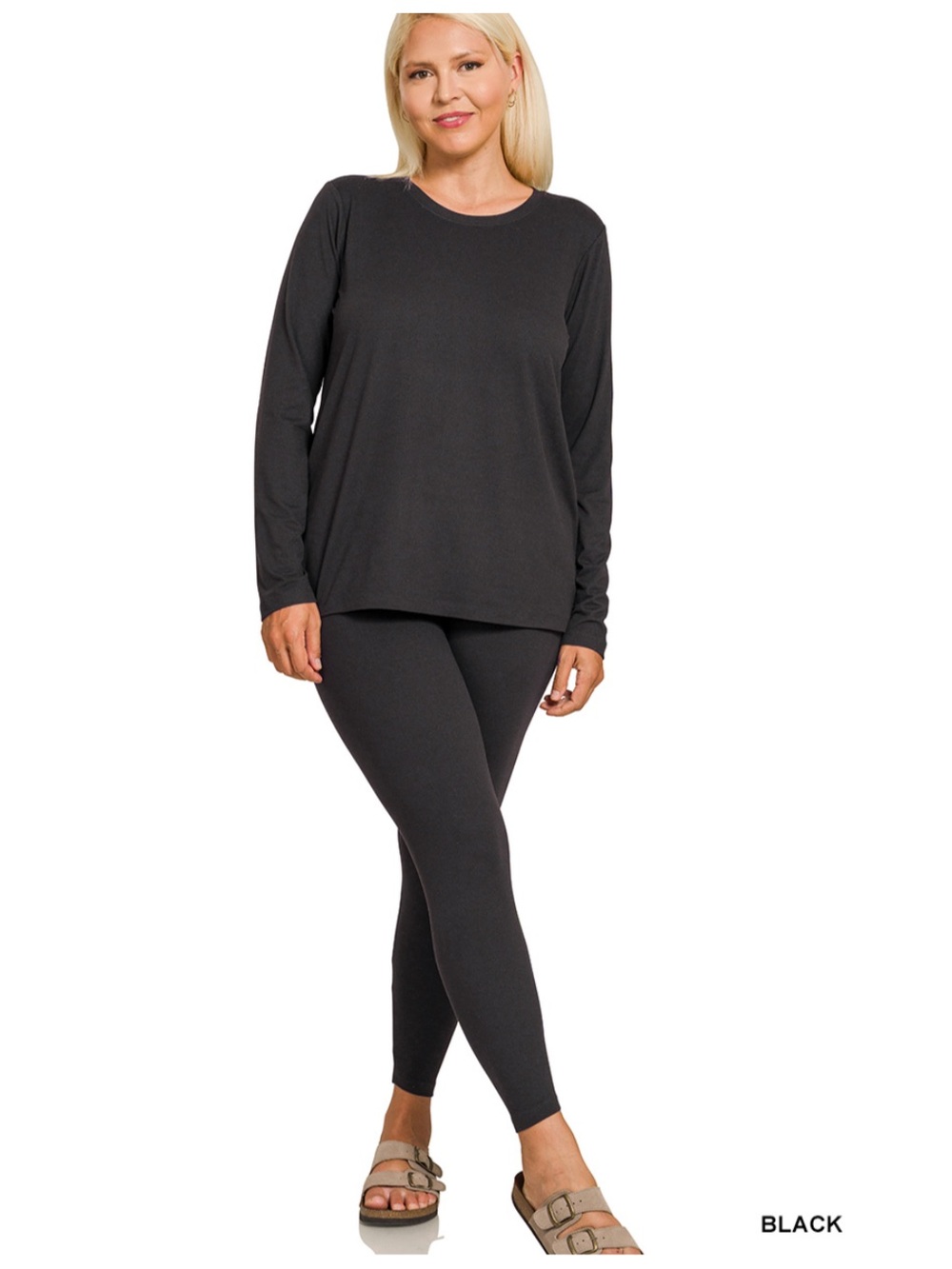 Zenana Black Microfiber Top Long Sleeve and Legging Pant Set
